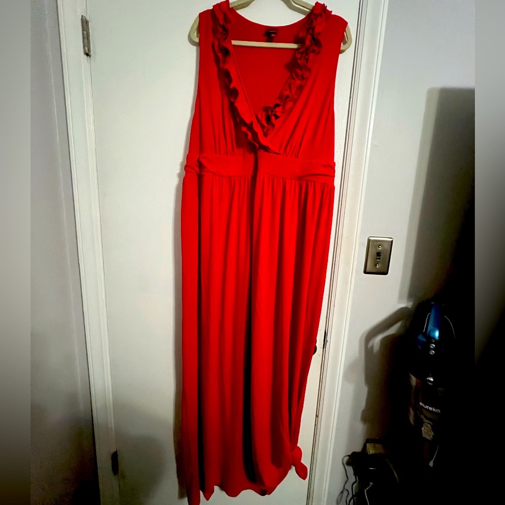 Plus Size Red Maxi Dress - surplice top with ruffle